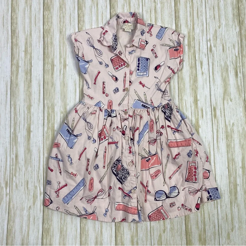 Kate Spade Pink School Supplies Collared Short Sleeve Dress